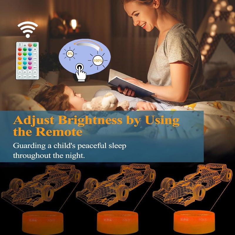 Posshe F1 Car Gifts for Boy, Formula One Night Light with Remote Control, 16 Colors Changing, RGB Flashing Mode and Dimmable, Sport Race Car Gifts for Boys Christmas Decor - Image 4